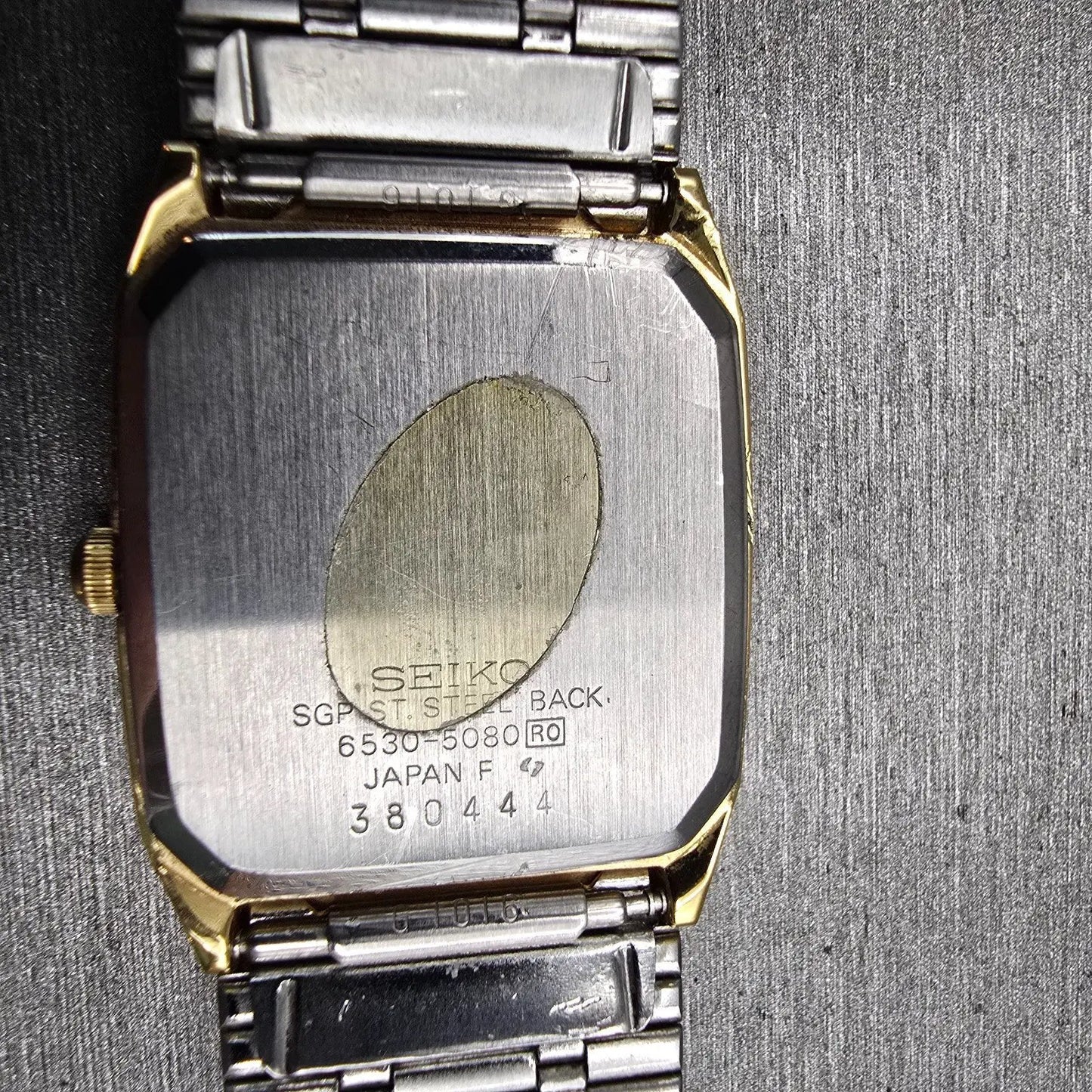 Seiko Watch Men 26mm Gold Dial Gold Tone Rectangle 6530-5080 New Battery Vintage10