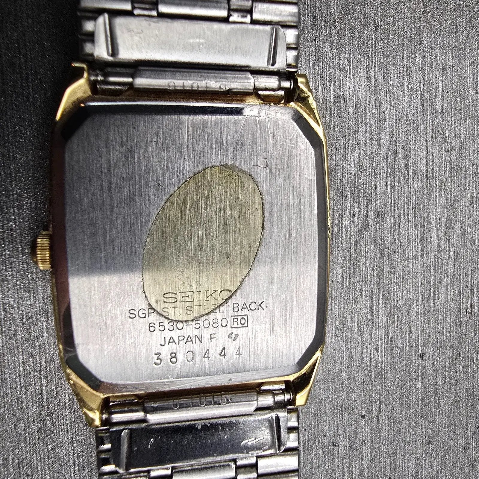 Seiko Watch Men 26mm Gold Dial Gold Tone Rectangle 6530-5080 New Battery Vintage10
