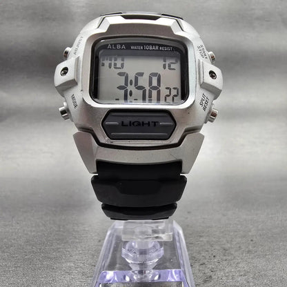 Seiko Alba Digital Watch Men 41mm Silver Dial Chrono Alarm W170-4A50 New Battery5