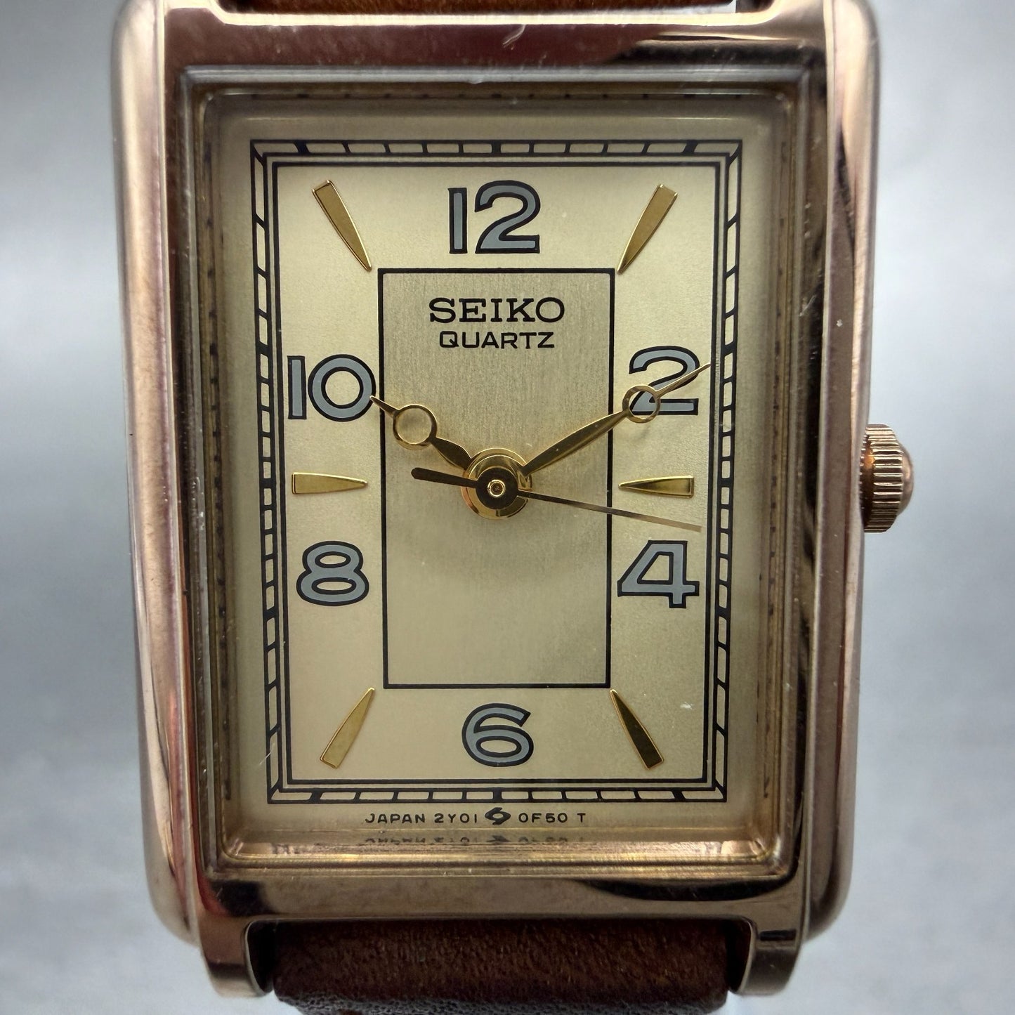 Seiko Tank Watch Women 20mm Champagne Dial Gold Tone 2Y01-5B09 New Battery VTG1