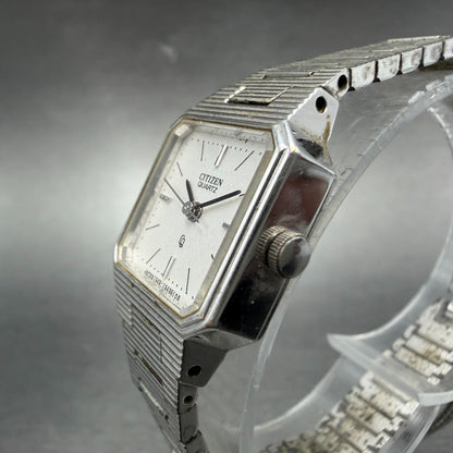 Citizen CQ Watch Women 17mm White Dial Silver Tone Rectangle 4-751922 New Batt2