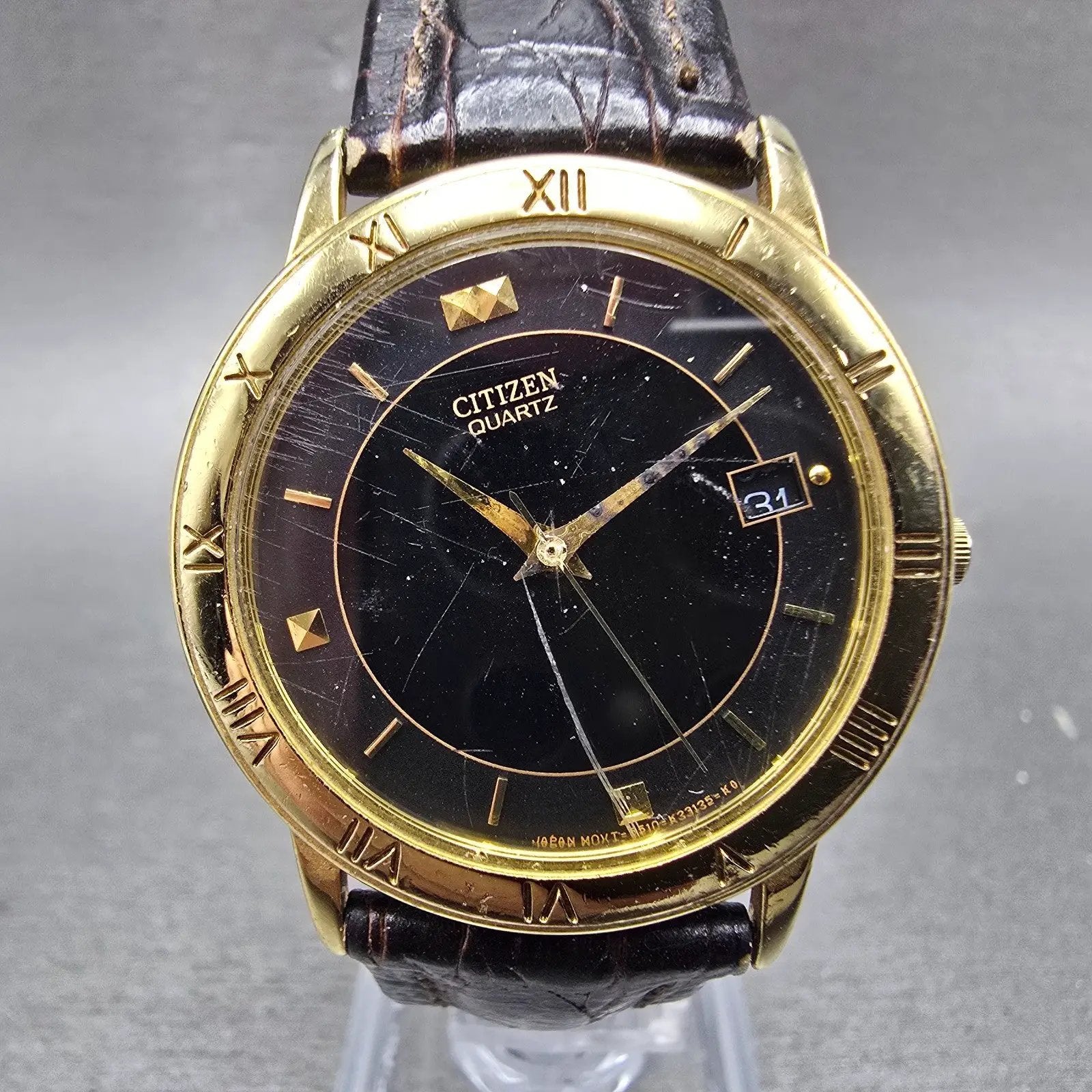 Citizen Watch Men 33mm Black Dial Gold Tone Date Round 5510-K06860 PARTS0