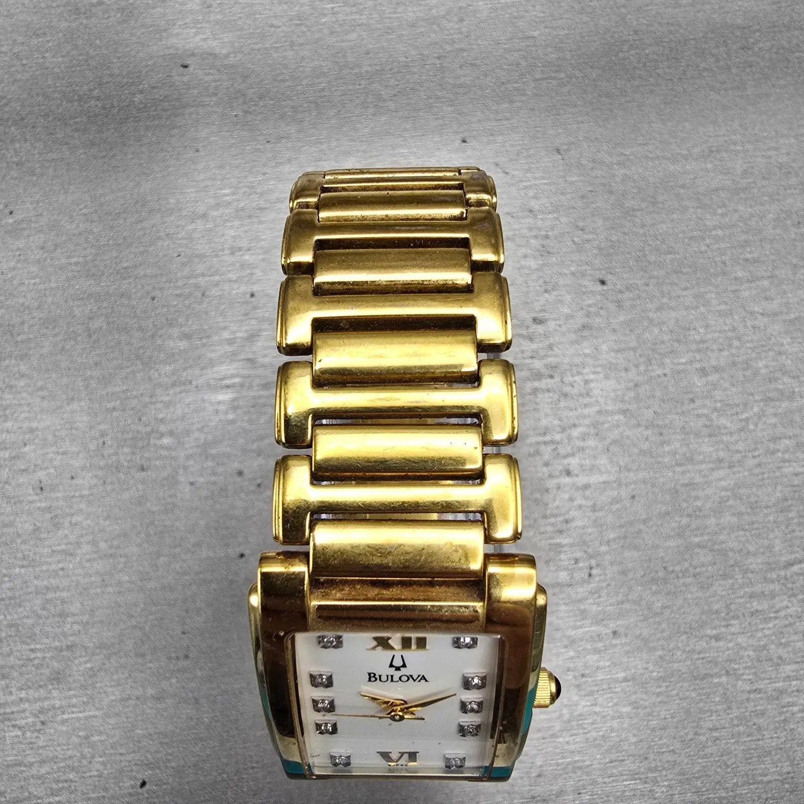 Bulova Watch Men 25mm White Dial Gold Tone Gemmed Rectangle 97F42 New Battery4