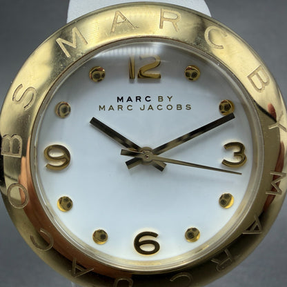Marc Jacobs Amy Watch Women 36mm White Dial Gold Tone Round mbm1150 New Battery2