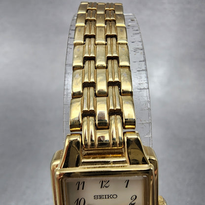 Seiko Tank Watch Women 16mm White Dial Gold Tone 1n010fh0 New Battery4