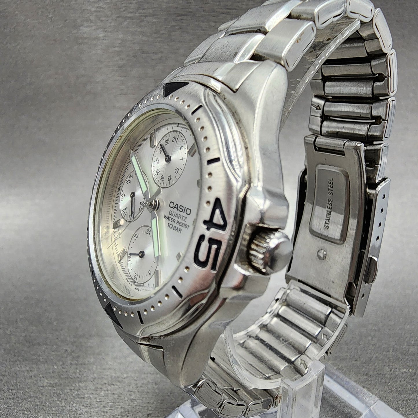 Casio MTD1046 Watch Men 38mm Silver Dial Steel Daydate Round READ!!!!! New Batt2