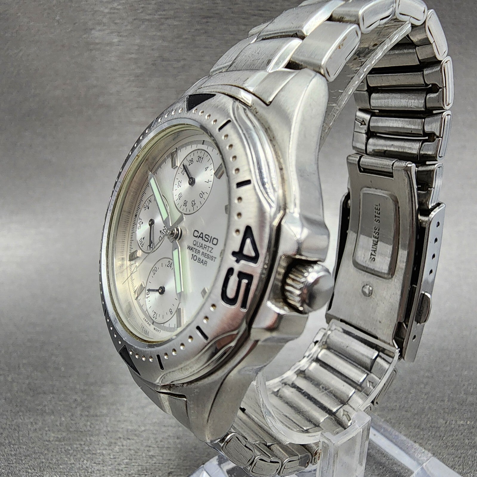 Casio MTD1046 Watch Men 38mm Silver Dial Steel Daydate Round READ!!!!! New Batt2