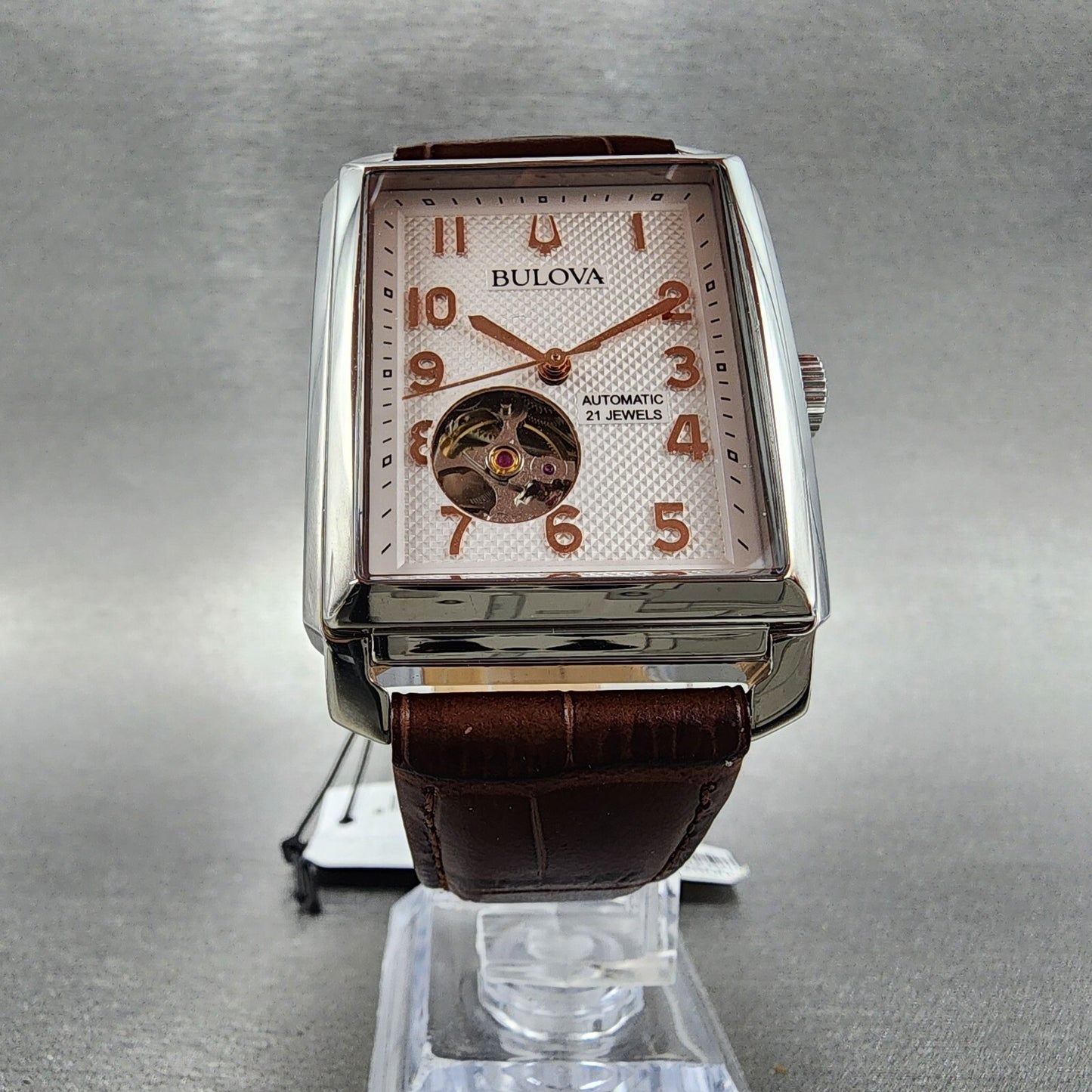 Bulova Sutton Tank Watch Men 33mm White Dial Steel Rectangle Automatic 96A2685