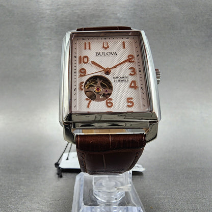 Bulova Sutton Tank Watch Men 33mm White Dial Steel Rectangle Automatic 96A2685