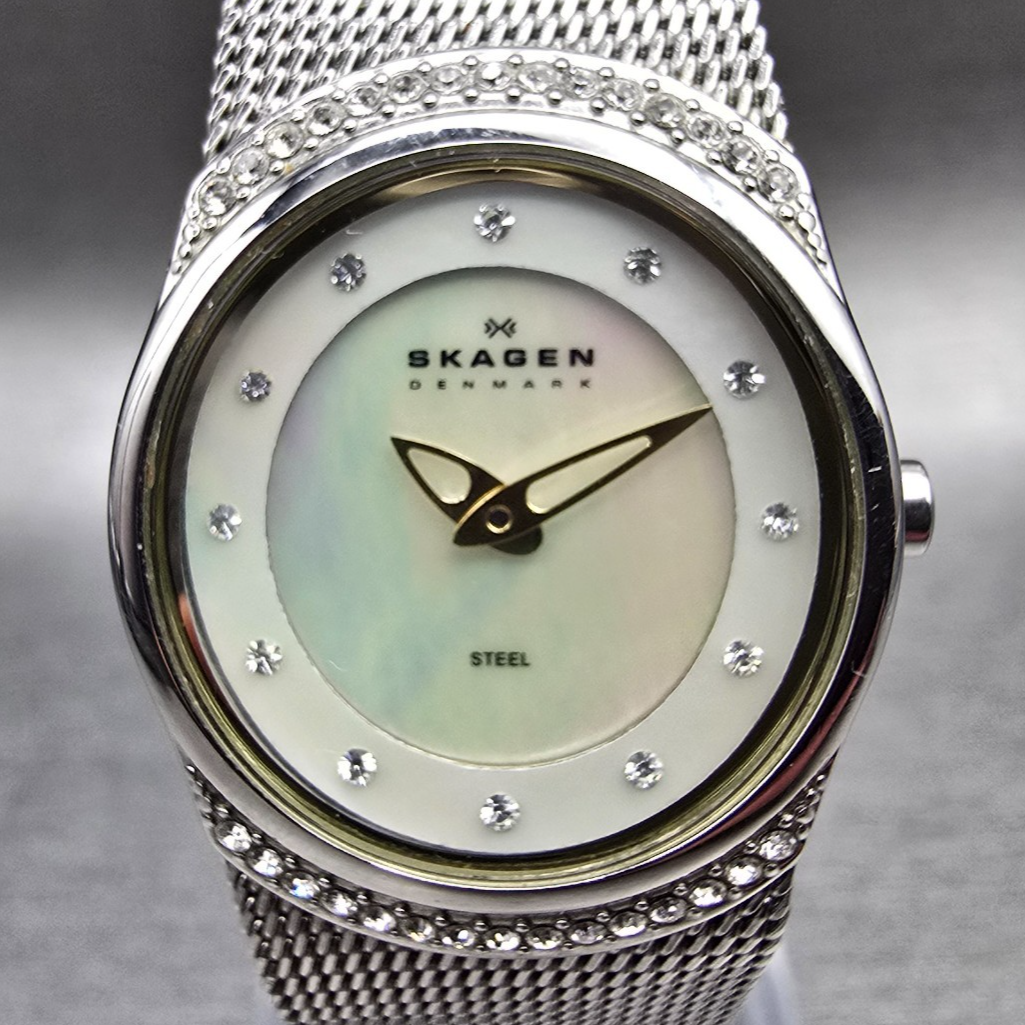 Skagen Watch Women 23mm MOP Dial Silver Tone Gemmed Oval 686XSGSC New Battery1