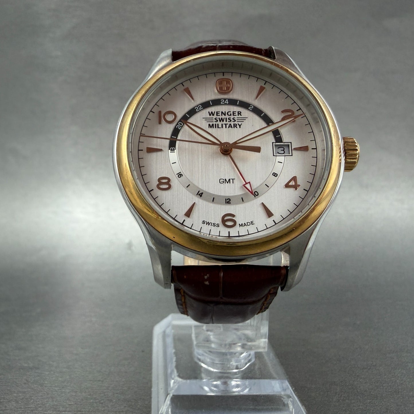 Wegner Swiss Military GMT Watch Men 42mm Silver Dial Two Tone Date 79306C NewBat5
