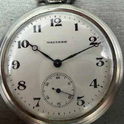 Waltham Pocket Watch 47mm White Dial Silver Tone Grade 220 Manual Wind PARTS!!!!1