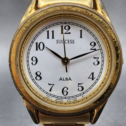Seiko Alba Success Watch Women 25mm White Dial Gold Tone V7011l70 New Battery1
