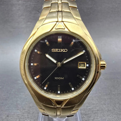 Seiko Watch Men 38mm Brown Dial Gold Tone Date Round 7N42-0BC0 PARTS Vintage0