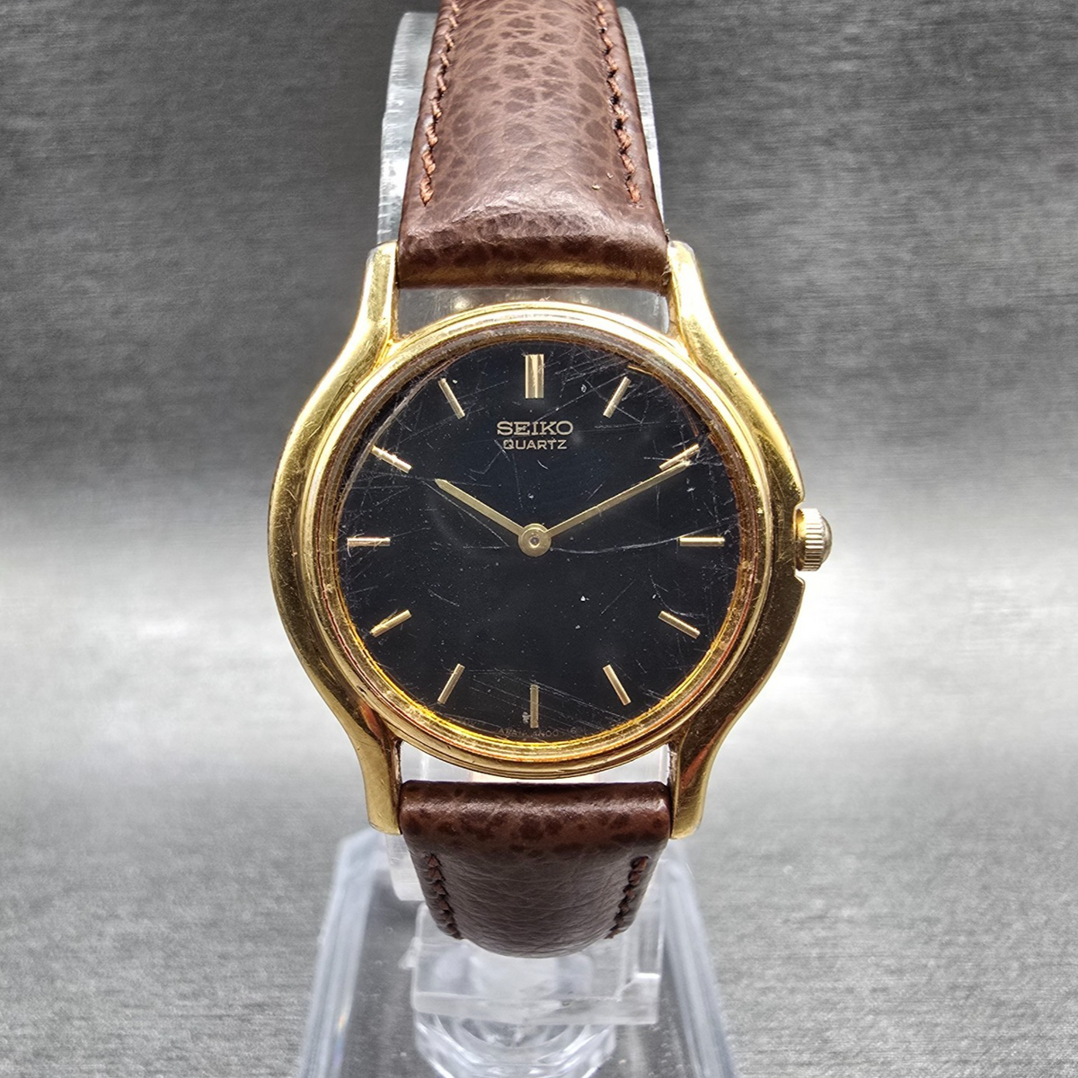 Seiko Watch Women 25mm Black Dial Gold Tone Round 4N00-0431 New Battery Vintage0