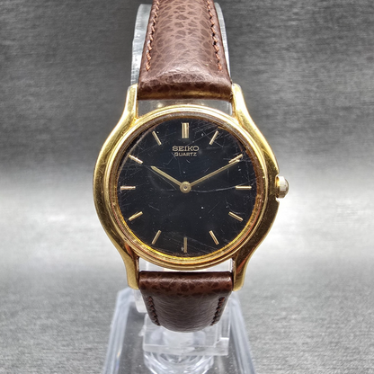 Seiko Watch Women 25mm Black Dial Gold Tone Round 4N00-0431 New Battery Vintage0