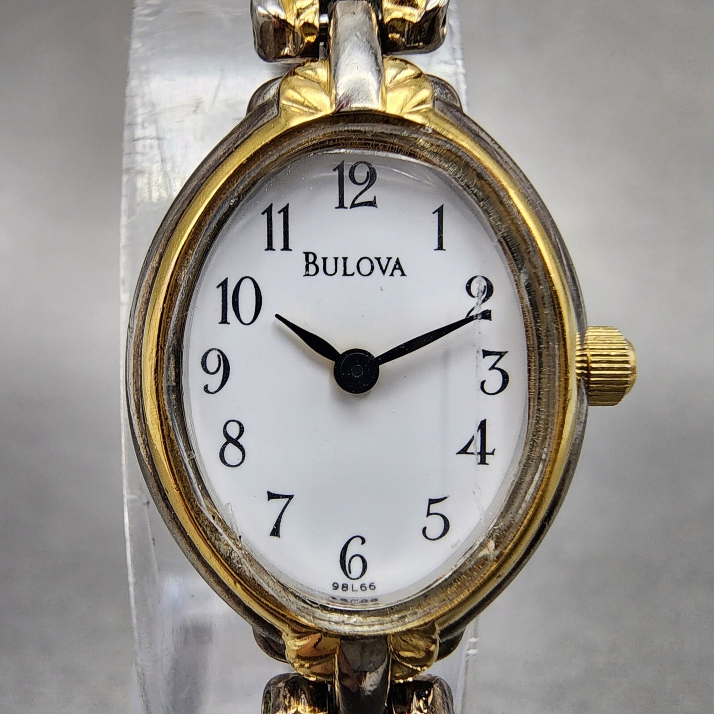 Bulova Watch Women 16mm White Dial Two Tone Oval 98L66 New Battery Vintage1
