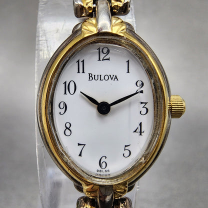 Bulova Watch Women 16mm White Dial Two Tone Oval 98L66 New Battery Vintage1