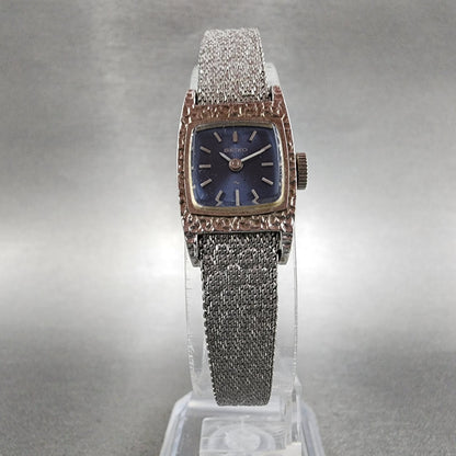 Seiko Watch Women 16mm Blue Dial Silver Tone Rectangle Manual Wind Runs 1130296