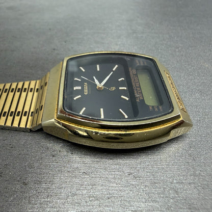 Citizen Analog Digital Watch Men 35mm Black Dial Gold Alarm Chrono 4-082699 PART6