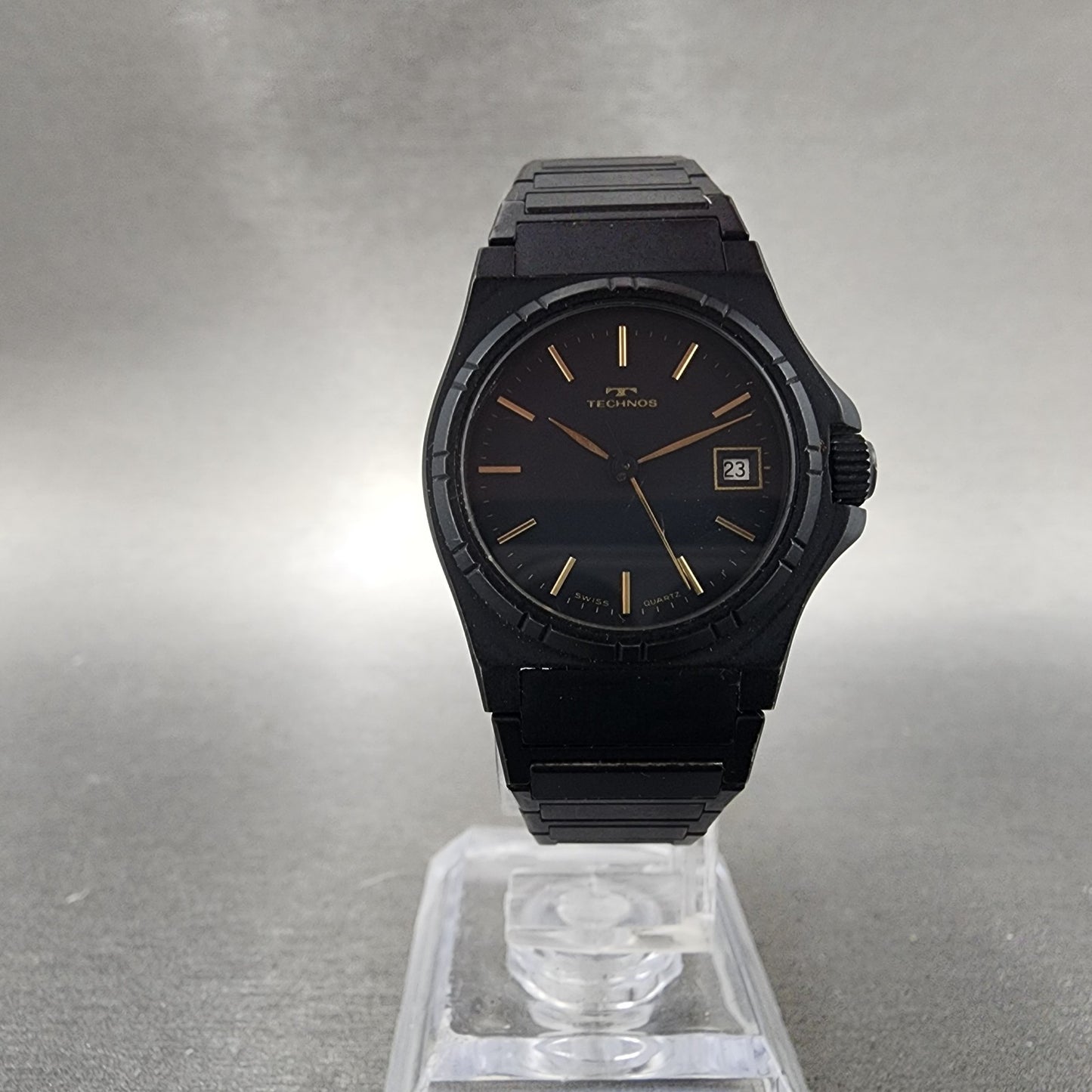 Technos Watch Women 26mm Black Dial Black Tone Date Round 1043 New Battery5