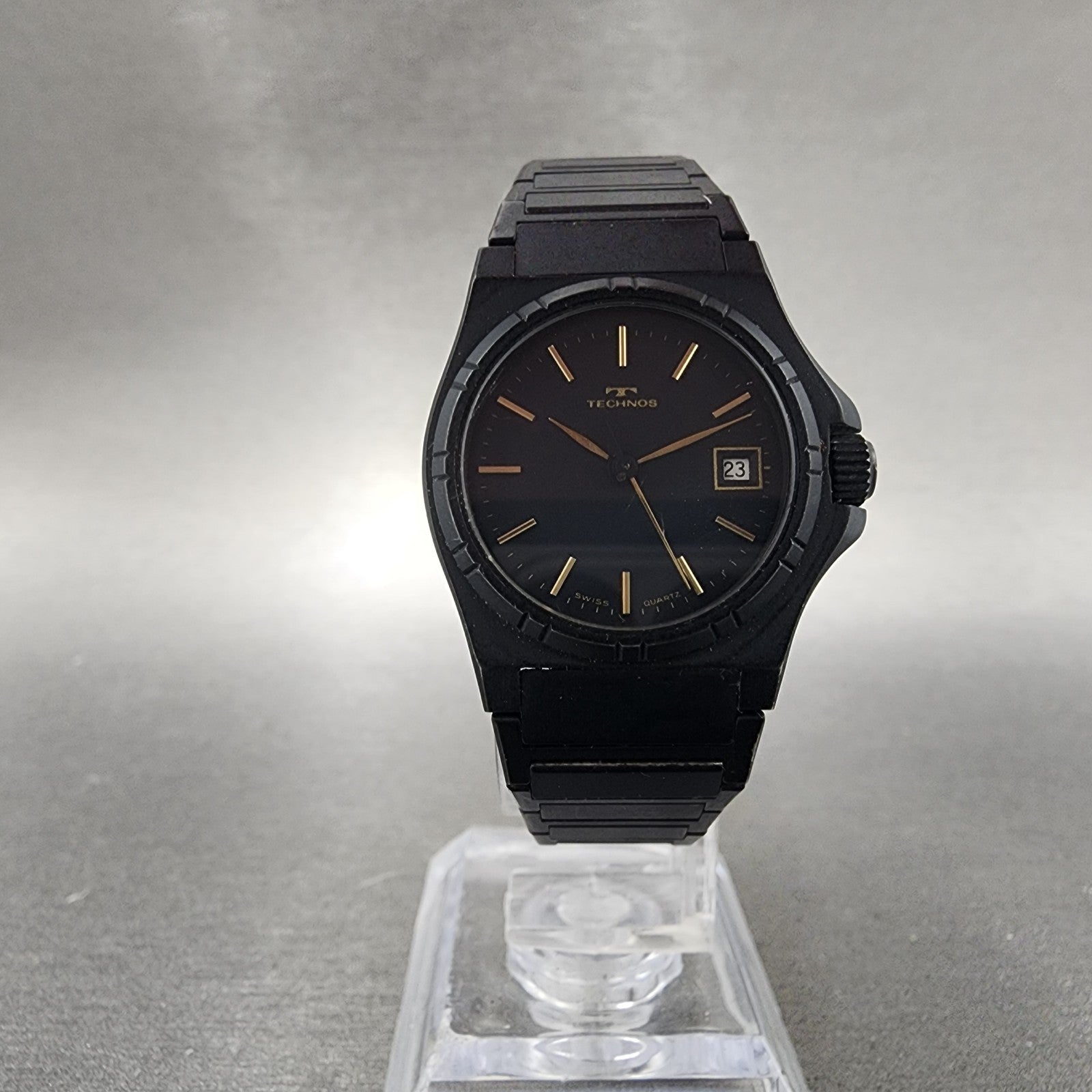 Technos Watch Women 26mm Black Dial Black Tone Date Round 1043 New Battery5