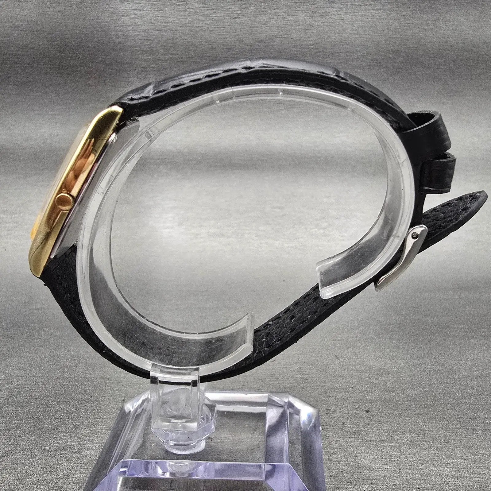Seiko Tank Watch Men 25mm Gray Dial Gold Tone Rectangle 7430-5550 New Battery6