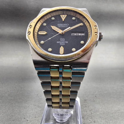 Seiko Sports 100 Watch Men 38mm Black Dial Two Tone Daydate 8229-7019 New Batt5