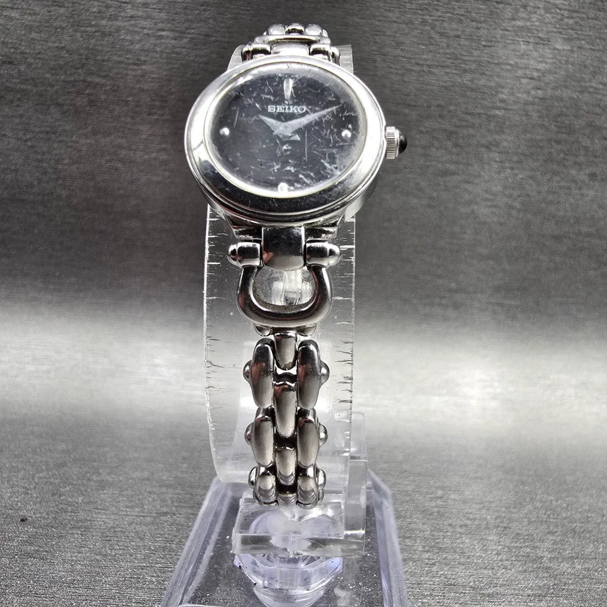 Seiko Watch Women 19mm Black Dial Silver Tone Round 1N00-0LK0 New Battery5