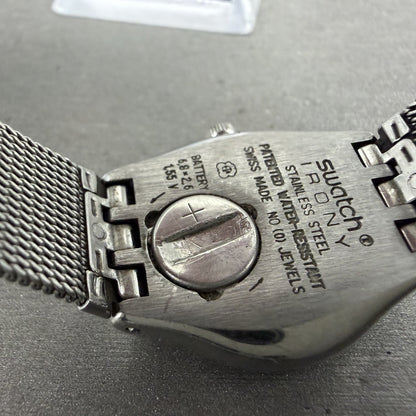 Swatch Irony Libertine Watch Women 24mm Silver Dial Steel Mesh Band New BatteryA9