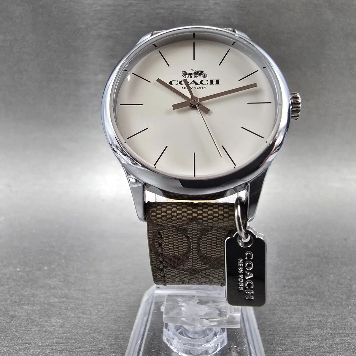 Coach Ruby Watch Women 32mm Cream Dial Silver Tone Round Leather Band New Batt5