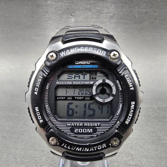 Casio Waveceptor WV-200A Watch Men 48mm Digital Black Silver Alarm Chrono NewBat0