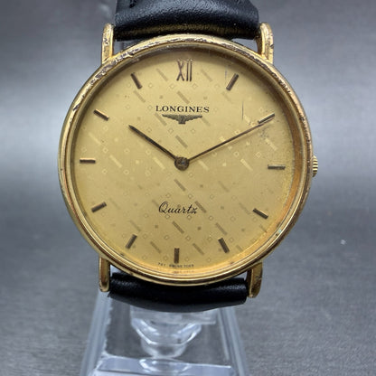 Longines Watch Men 32mm Gold Dial Gold Tone Round 7025 New Battery0