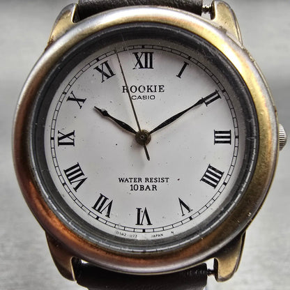 Casio Rookie Watch Men 32mm White Dial Gold Tone Round RKT-720 New Battery1