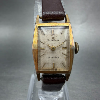 Seiko Merit Tank Watch Women 16mm White Dial Gold Tone Manual Hexagon 5222 Runs0
