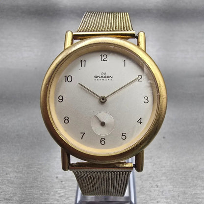 Skagen Watch Men 35mm Silver Dial Gold Tone Small Seconds Round 5LGG New Battery0