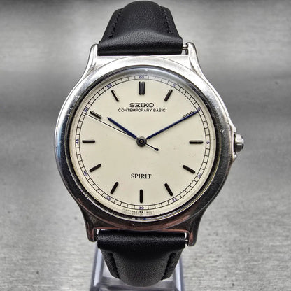 Seiko Spirit Watch Men 34mm Ivory Dial Silver Tone Round 5S21-7A30 New Battery0