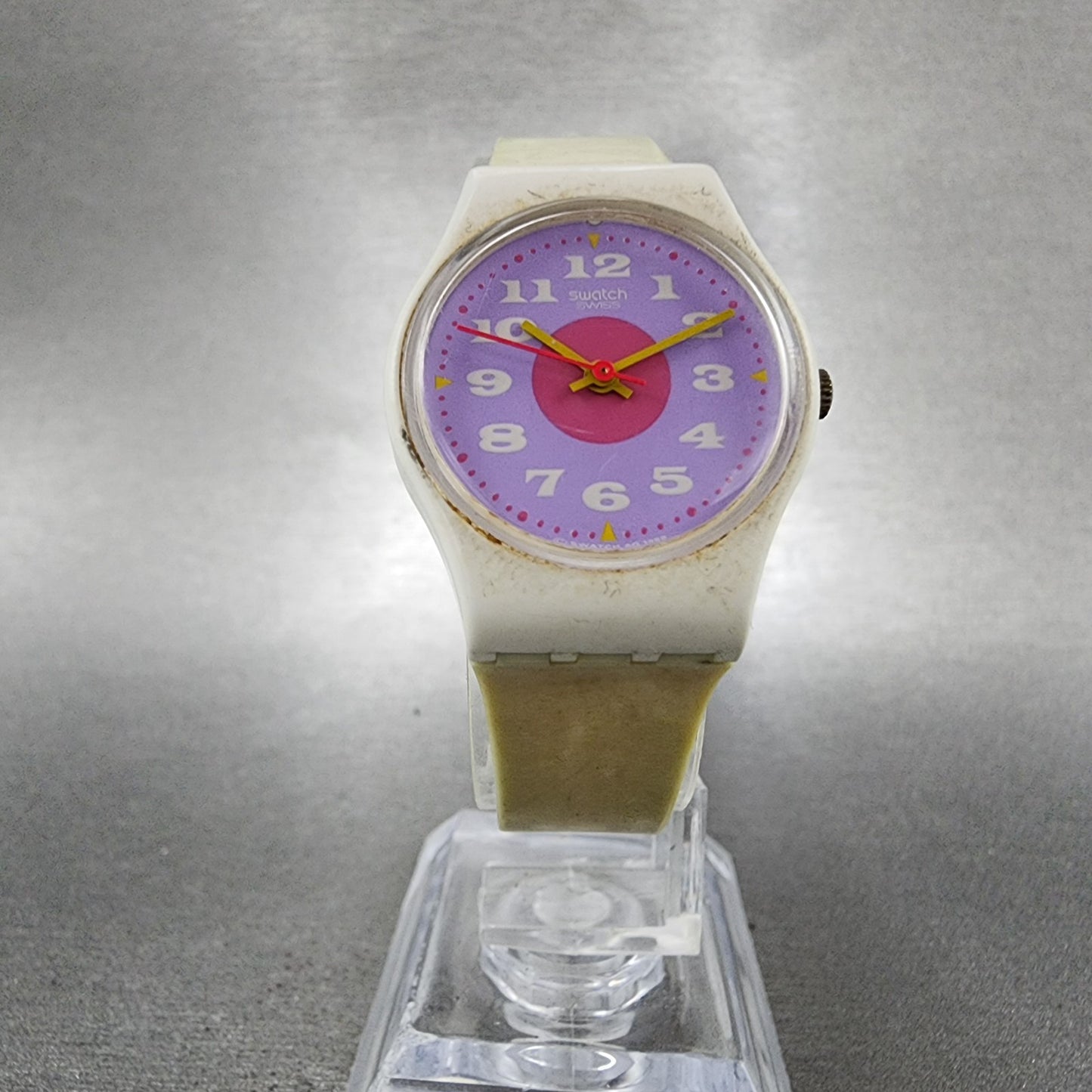 Swatch Paint By Numbers Watch Women 25mm Purple Dial White Tone Round New batt5