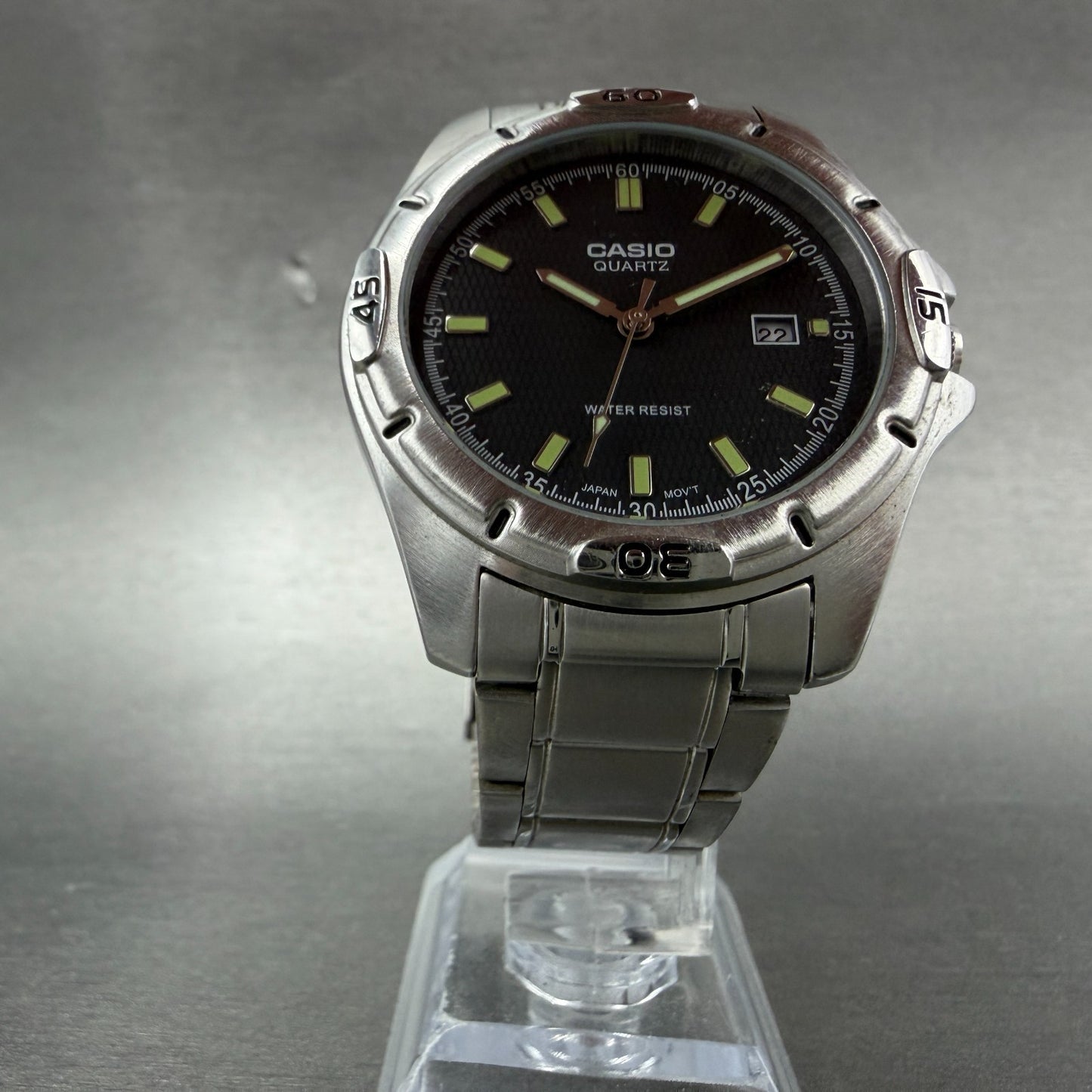 Casio MTP-1244 Dive Watch Men 41mm Black Dial Silver Tone Date Round New Batt 455