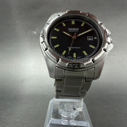 Casio MTP-1244 Dive Watch Men 41mm Black Dial Silver Tone Date Round New Batt 455