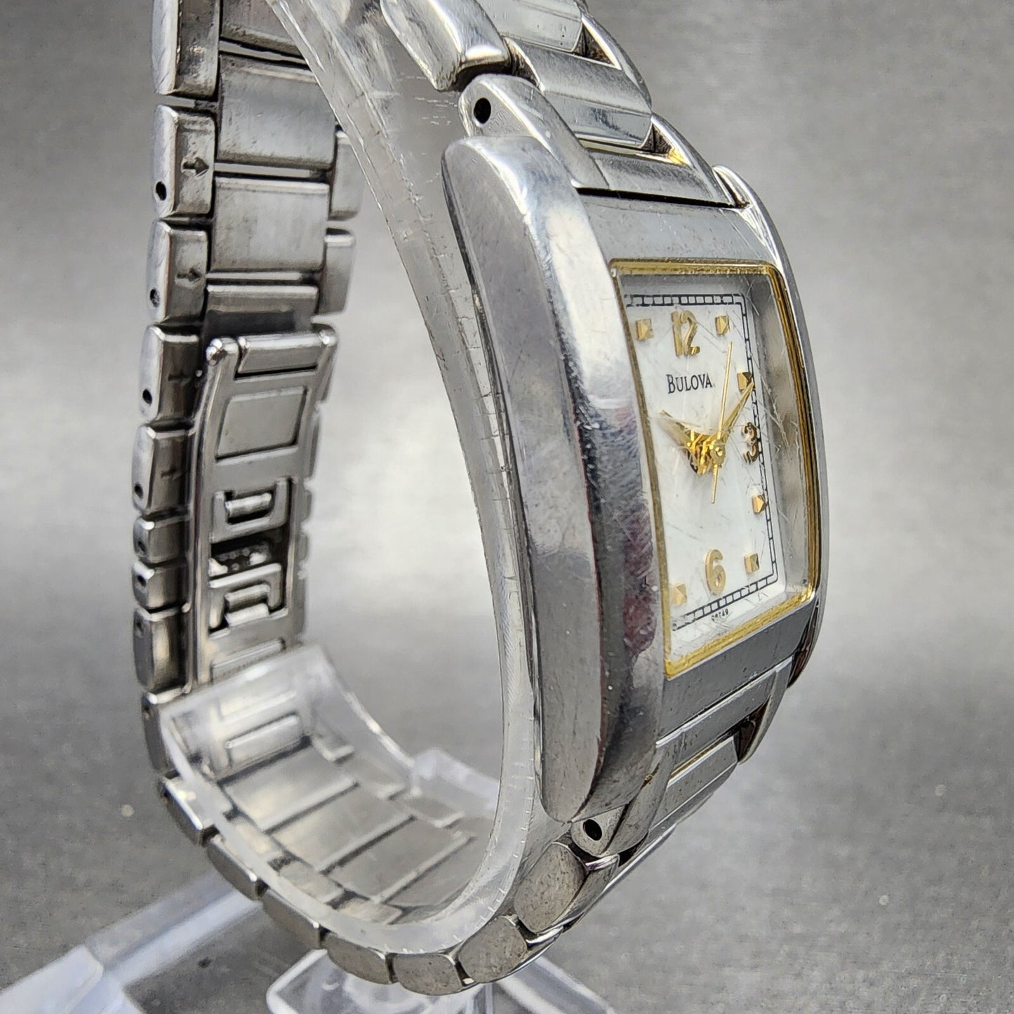 Bulova Tank Watch Women 21mm White Dial Two Tone Rectangle 98T49 New Battery