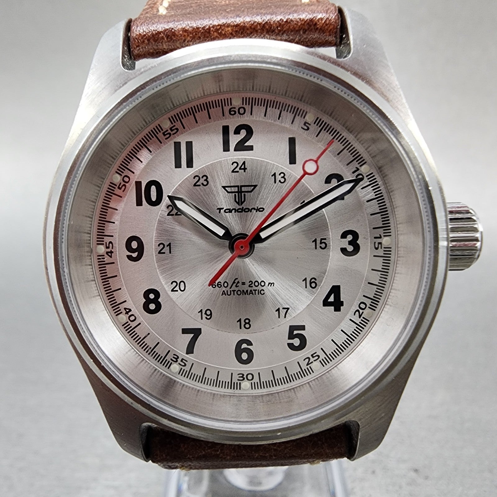 Tandorio Pilot Watch Men 36mm Silver Dial Silver Tone Round Automatic Runs1