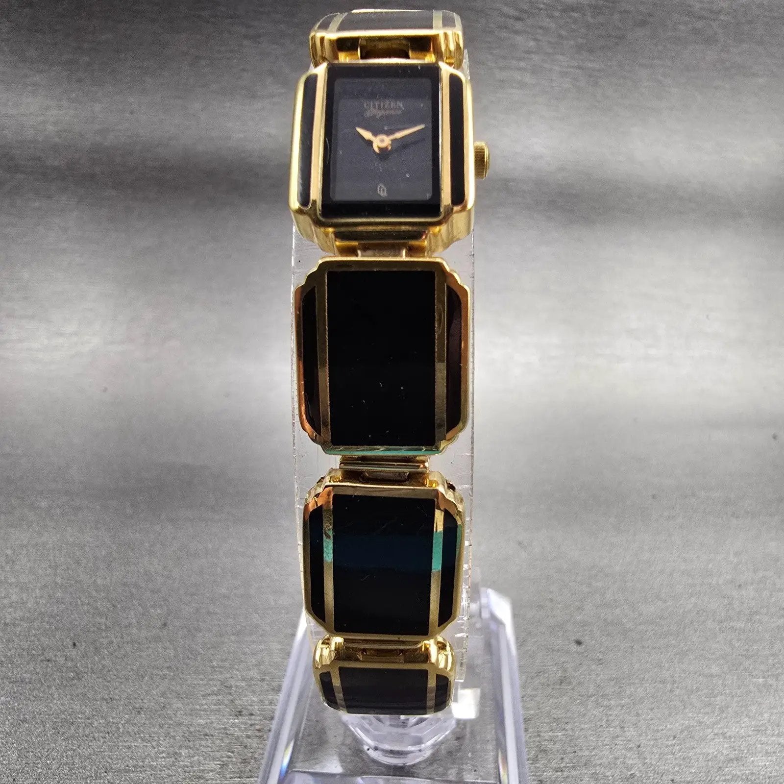 Citizen Elegance Watch Women 14mm Black Dial Two Tone Rectangle 5421 New Battery5