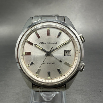 Citizen Alarm Date Watch Men 37mm White Dial Silver Tone Manual Wind 21 J PARTS0