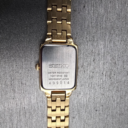 Seiko Tank Watch Women 17mm Champagne Dial Gold Tone Rectangle 1N01-0FH0 NewBatH10