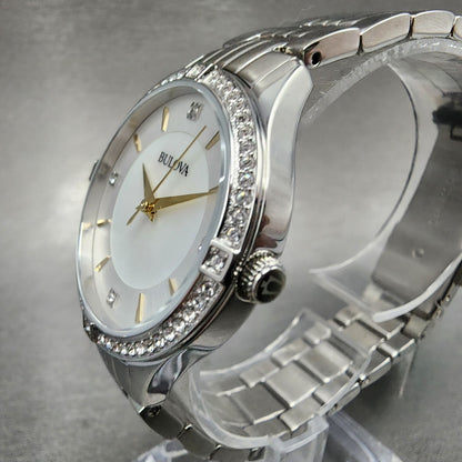 Bulova Crystal Watch Women 32mm MOP Dial Stainless Steel Round 96L2822