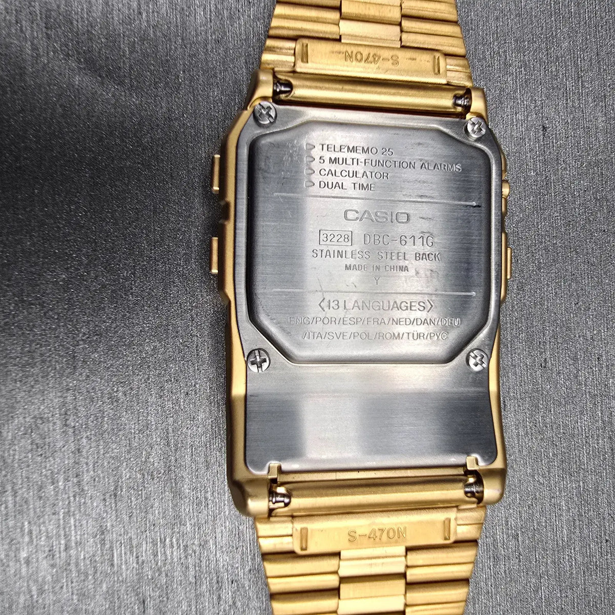 Casio DCB-611G Calculator Watch Men 33mm Gold Tone Chrono Alarm New Battery10