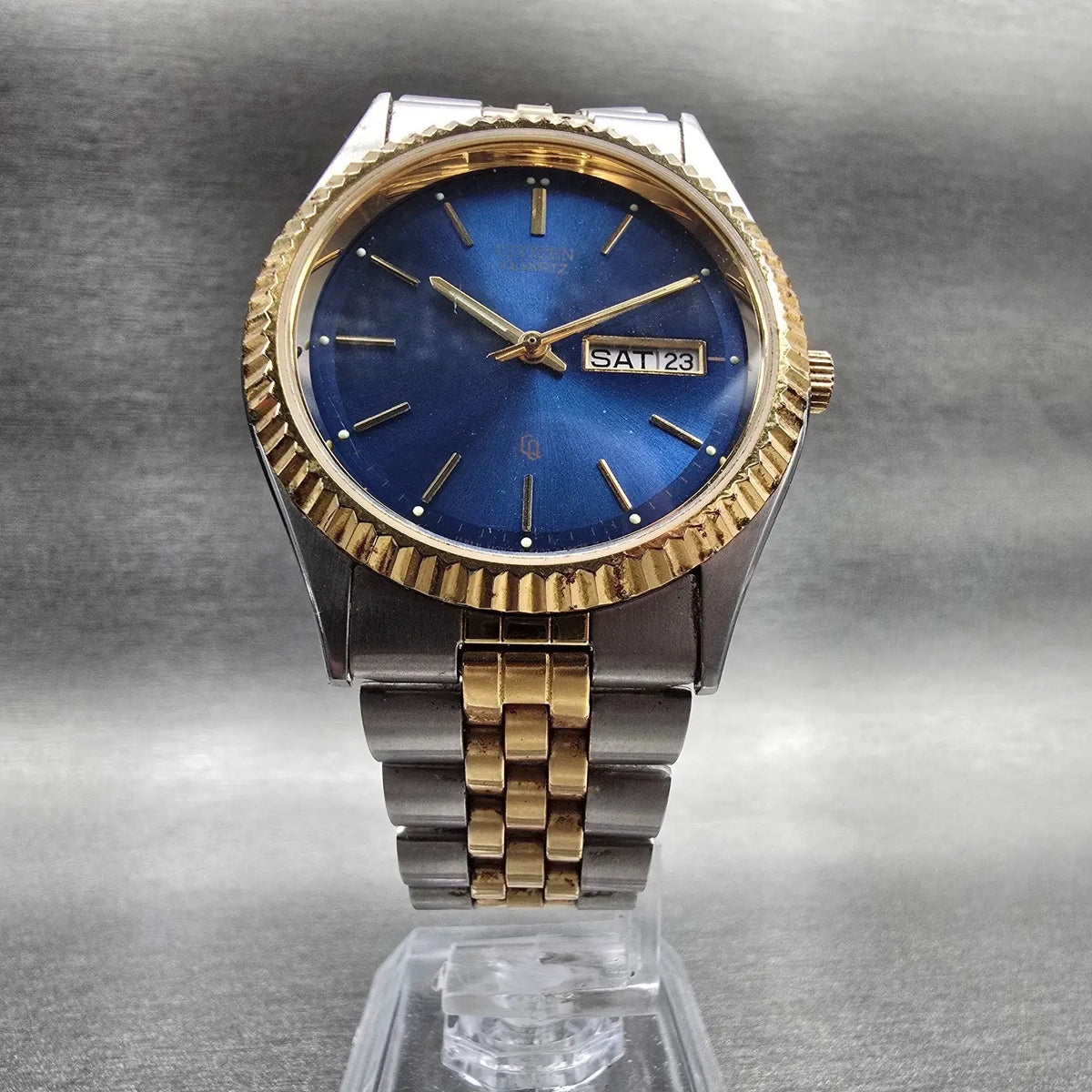 Citizen CQ President Watch Men 35mm Blue Dial Two Tone 6100-R00405 New Battery7