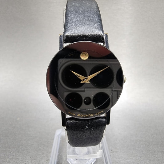 Movado Museum Watch Women 25mm Black Dial Black Tone Round 8725881 New BattA110
