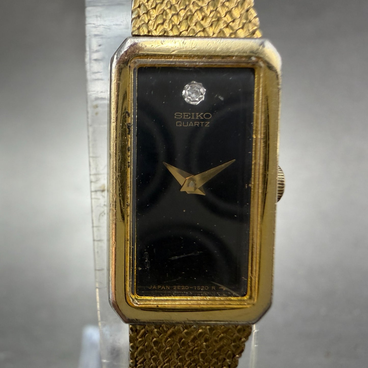 Seiko Tank Watch Women 13mm Black Dial Gold Tone Rectangle 2e20-6239 New Batt AB1